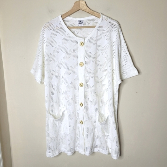 Vintage 90s In Gear Mesh Star Crochet Cover Up Tunic Top OS Coastal Boho Beach - Picture 2 of 8